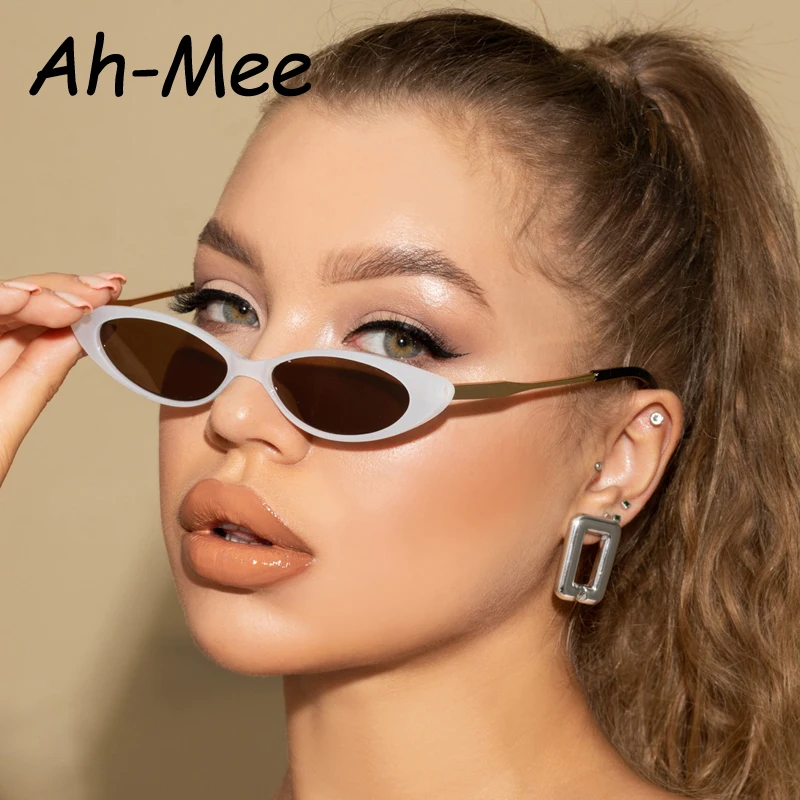 Schutzbrille, kleine Katzenaugen-Stil, Damen-Sonnenbrille, schmale getönte Farblinse, Metallrahmen, Internet-Promi-Brille