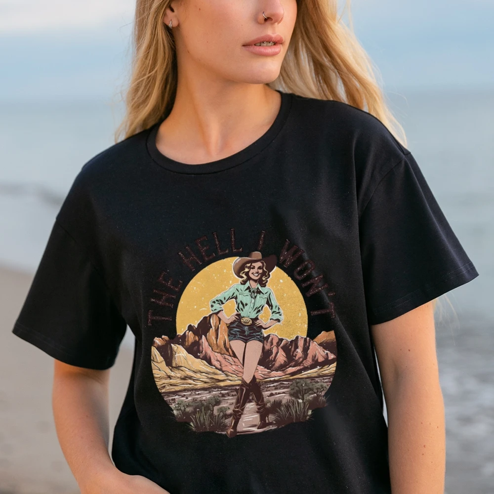 Retro Western Shirt, The Hell I Won't T-Shirt Vintage Cowgirl Shirt Retro Rodeo Country Western Aesthetic Tee Cute Women Gift