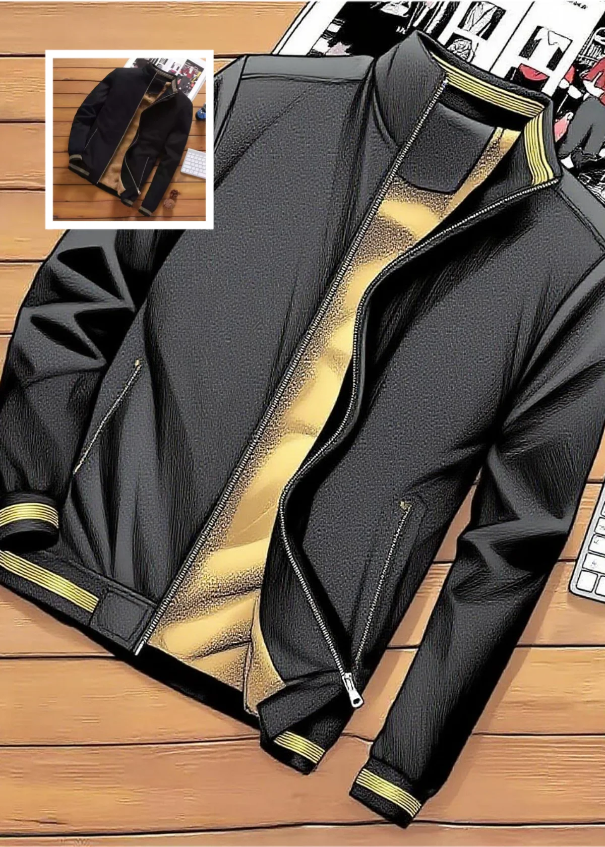 

Autumn and Winter New Men's Fashion Pilot Jacket with Thick Velvet and Warm Baseball Jacket Solid Color Zipper Large Top M-5XL