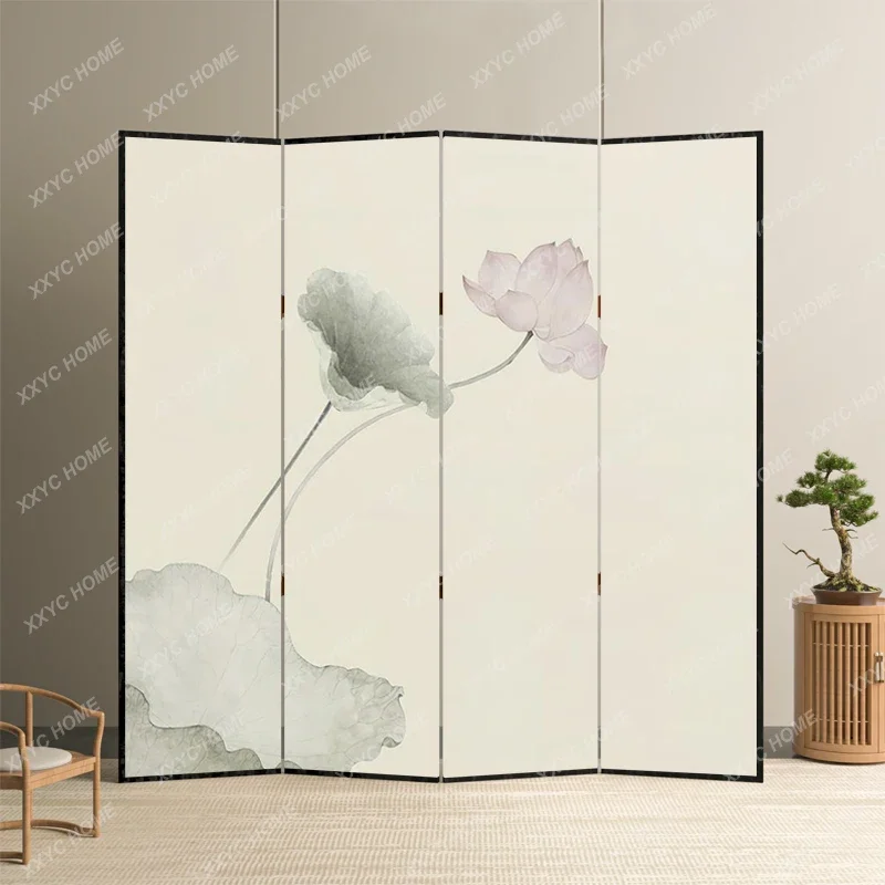 Chinese Elegant Artistic Conception Subareas Screens Mobile Folding Living Room Occlusion Zen Lotus Accordion Partition