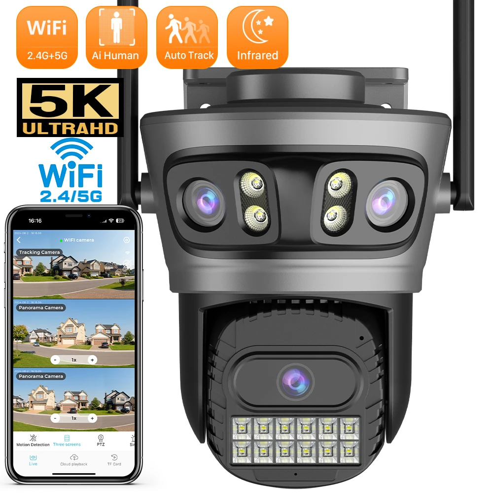 15MP Outdoor Wifi Camera Three Lens Three Screens 5X Zoom 10MP/8MP Two Lens PTZ Surveillance Auto Tracking ANBIUX Camera