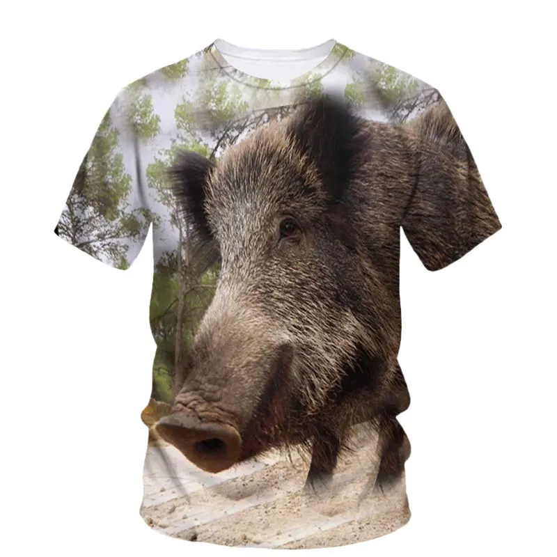 New Animal Feral Boar Quick Dry Men Short Sleeve Summer Large Silhouette O Collar Oversized T-Shirt Casual Comfortable Clothing