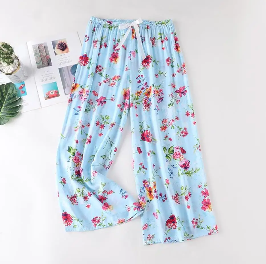 New Arrival Style Soft Pajamas Pants Cotton Sleep Bottoms Women Printed Spring Summer Cotton Home Pants Loose Large Trousers