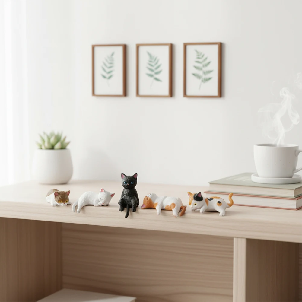 Pocket Size 12Pcs Resin Cat Figurines 1 1.8in for Car Interior Desk Plant Cake Decoration Accessories Cat Lover