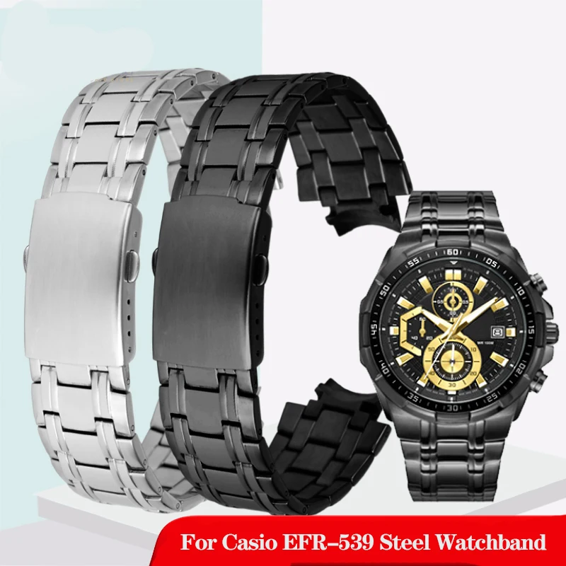 For Casio EFR-539 EFR-539D/BK Watchband Steel 5345 Men\'s Solid Stainless Steel Precision Steel 16mm Watch Strap Accessories