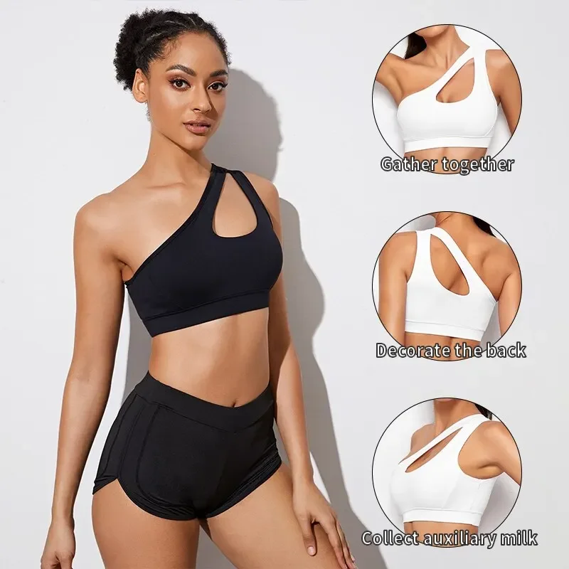 Femmes soutien-gorge de sport Push Up Fitness soutiens-gorge une épaule antichoc Yoga soutien-gorge noir blanc Yoga course soutien-gorge Sexy gilet