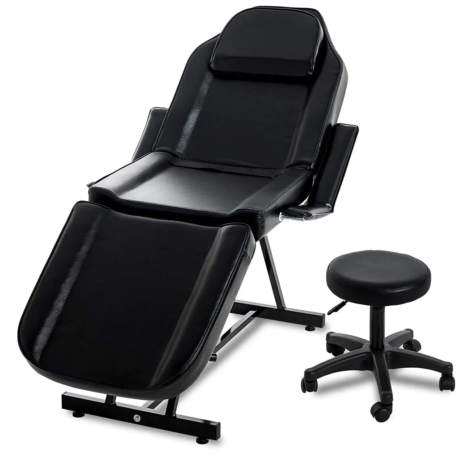

Beauty Salon Bed with Black Stool - Massage Facial Bed, Facial Chair with 3-Section Adjustable Professional for, Customized