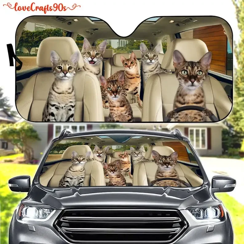 Savannah Cat Car Sunshade, Savannah Car Decoration Cat Windshield Lovers Gift Car Sunshade, Gift For Mom