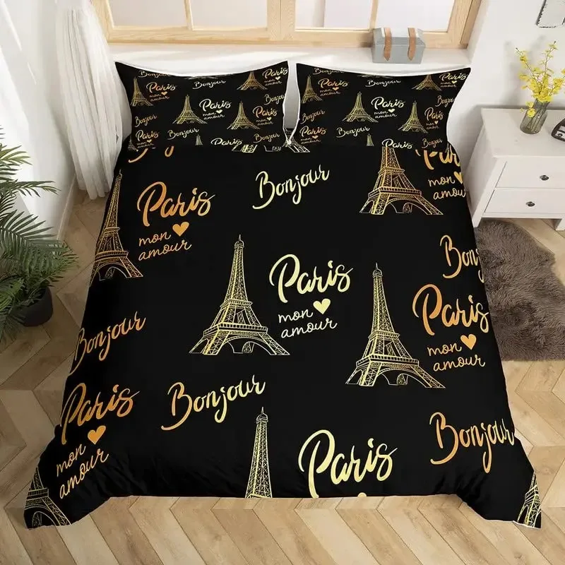 

Paris Bedding Set France Eiffel Tower Landscape Duvet Cover Queen Modern Art Microfiber Comforter Cover Cityscape Quilt Cover