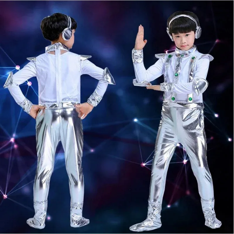 

♥ New 2025 Halloween Kids Robot Costume Boy Girl White Silver Astronaut Space Stage Dance Performance C ★ Bear House