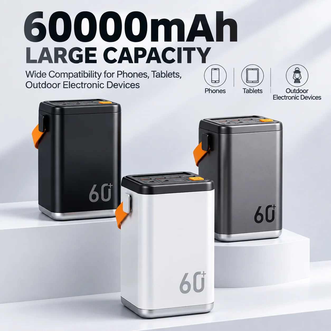 60000mAh Portable Outdoor Power Bank 45W Output Built-in 30W PD Fast Charging and LED Light for iPhone Xiaomi Mobile Phones