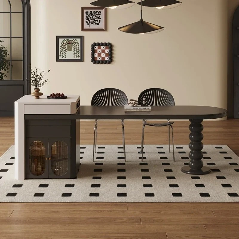 LjyExtendables Design Dining Tables Black High Big Salon Restaurant Dining Tables Extensible Kitchen Mesas De Jantar Home Furnit