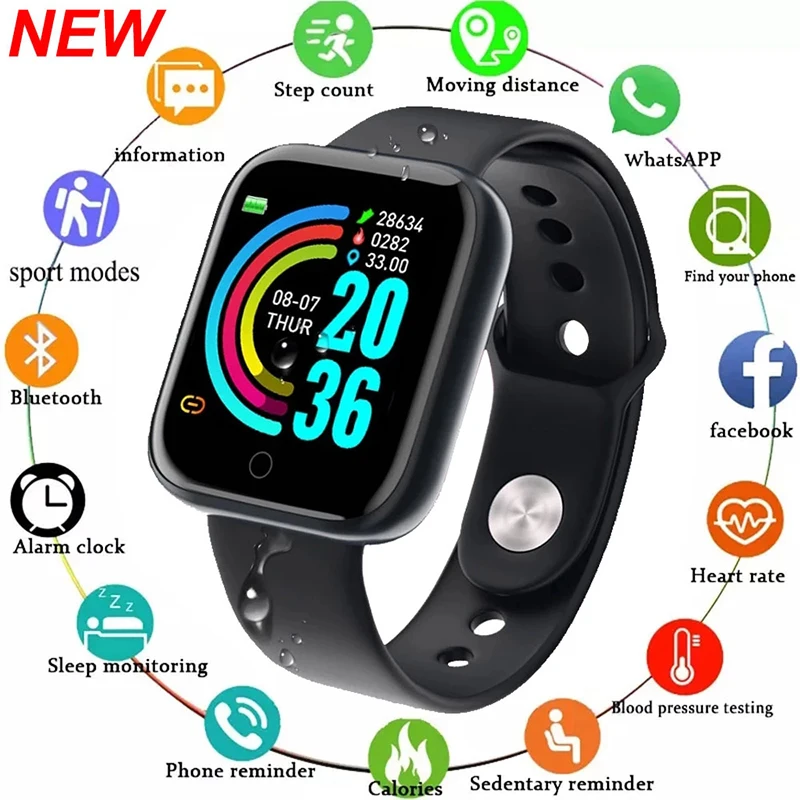 Smart Watch Men Women Fitness Calorie Health Monitor Bluetooth Connected Sports Bracelet Y68 Smartwatch For Android iOS D20 Pro