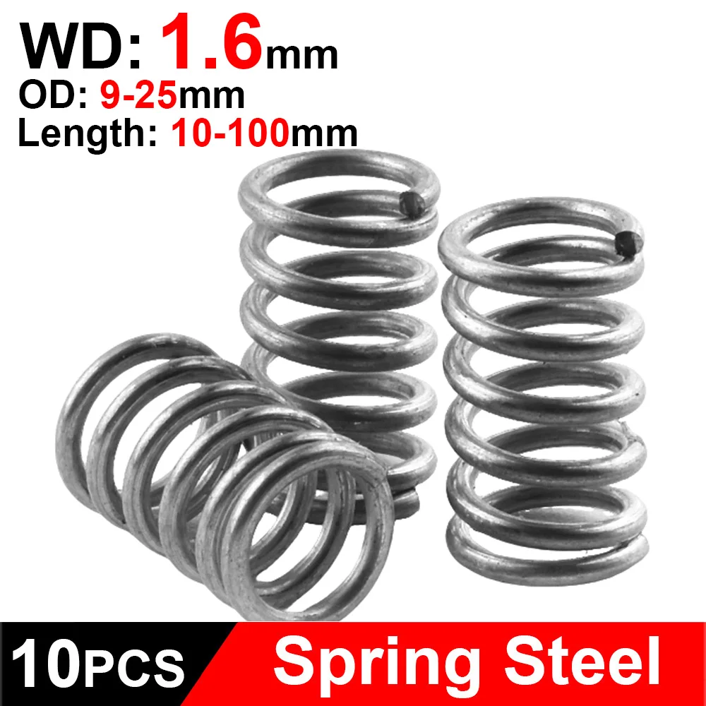 

10Pcs Wire Diameter 1.6mm Micro Small Compression Spring OD 9-25mm Length 15mm to 50mm Return Springs for Shock absorption