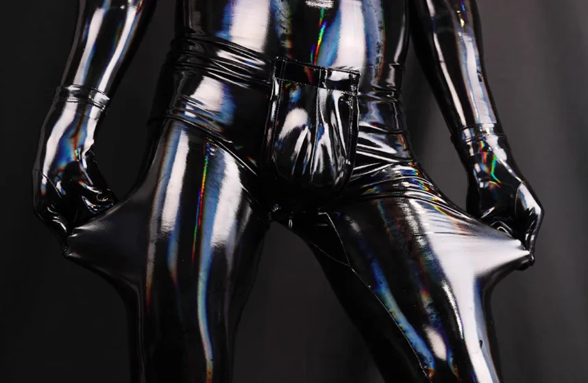 

Сексуальный мужской лазерный блестящий эластичный боди из искусственной кожи, трико, сиамский комбинезон, корректирующее белье, ПВХ, ночной клуб, косплей, зентай, комплект