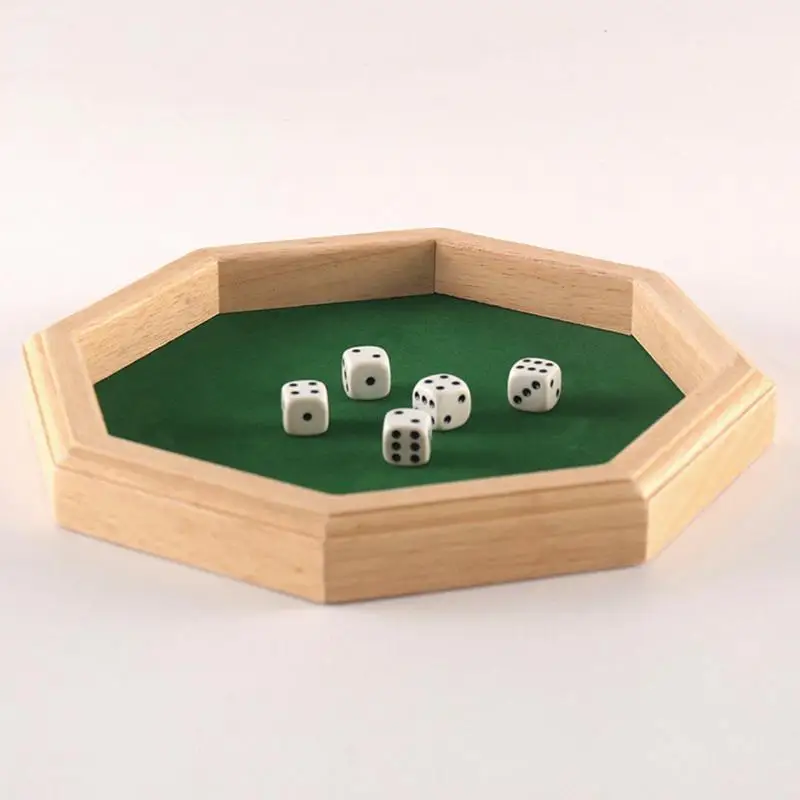 Octagonal Dice Tray Wooden Dice Storage Box Felts Lined Rolling Surface Board Game RPG Dice Box Key Wallet Coin Tray Desktop