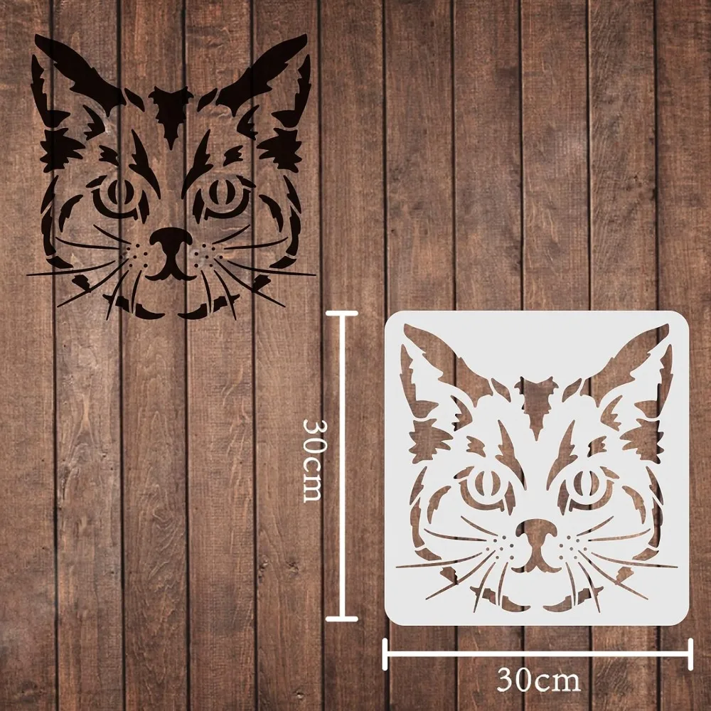 Cat Stencils Template 11.8x11.8inch Plastic Cat Drawing Painting Stencils Square Reusable Stencils for Painting on Wood Floor