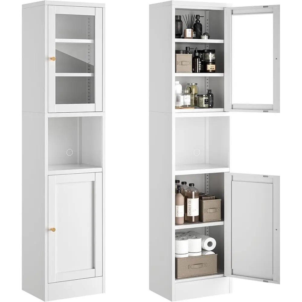 Elegant Slim Metal Cabinet with Glass Door for Bathroom and Pantry Storage in Small Spaces