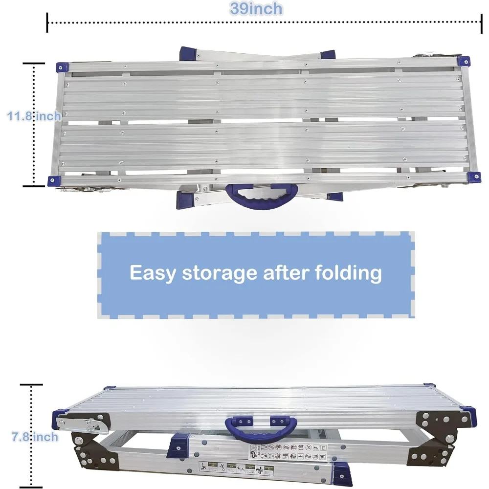 منصة عمل LEADALLWAY 39x12,50 ترس قابل للتعديل ارتفاع 25 إلى 35 بوصة محمولة قابلة للطي سلم من الألومنيوم بسعة 330 لتر