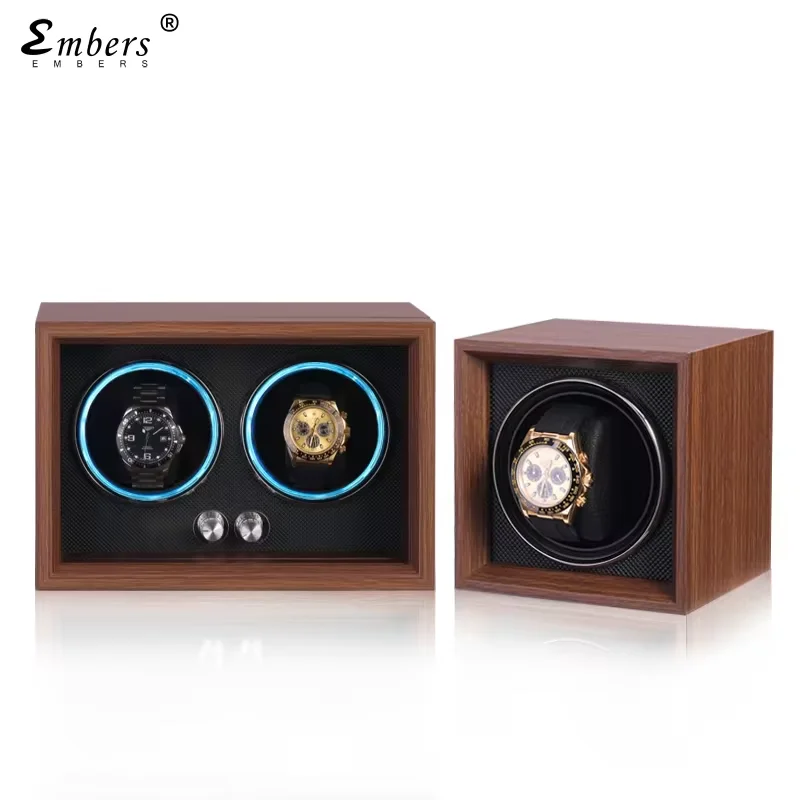 2023 New Embers Luxury 1 2 4 Slots Watch Winder Wooden Shaker Watch Box Automatic Winder Storage Case Mabuchi Motro 