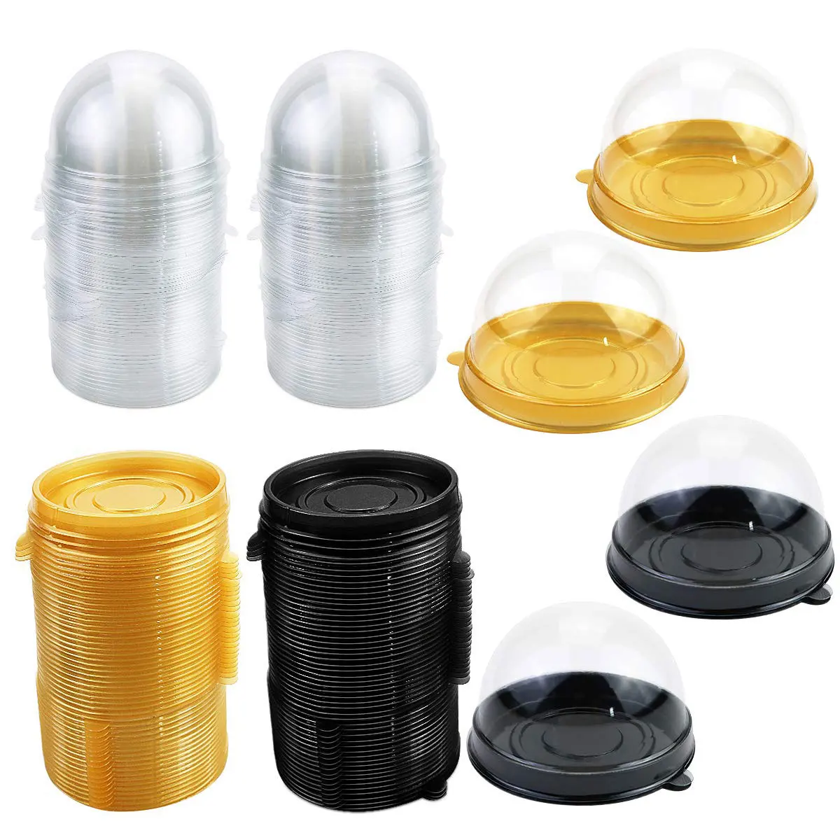 50pcs Mini Transparent Cake Box Container Transparent Cupcake Dome Pastry Baking Packaging Boxes Wedding Party Supplies Gifts