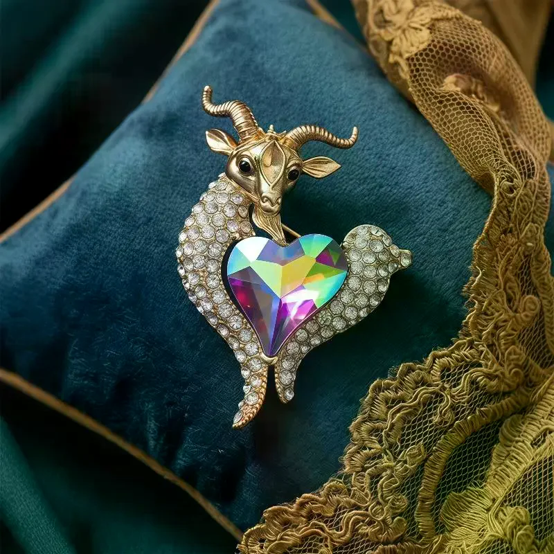 Fashion Rhinestones Goat Brooches Women Men Alloy Zodiac Sheep Animal Weddings Party Brooch Pins Gifts