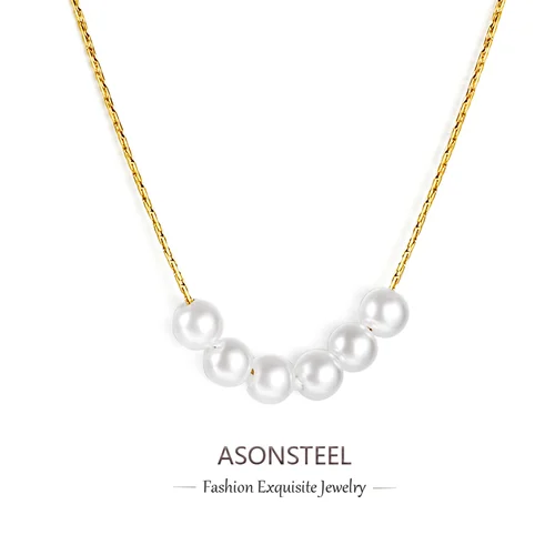 ASONSTEEL 여성용 심플 화이트 모조 진주 펜던트 목걸이, 스테인리스 스틸, 18K 금도금 쥬얼리 초커, 방수 