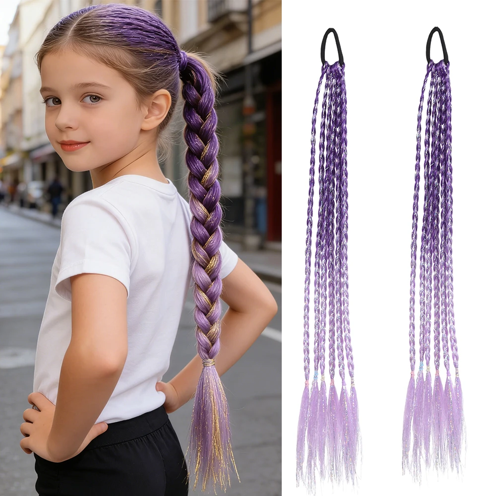 

Синтетические цветные косы-шиньоны с резинками, радужные хвосты, плетеные разноцветные пряди для девочек и детей, для дня беззаконных причесок
