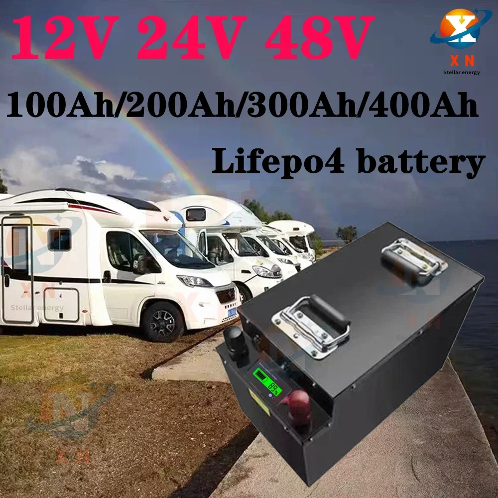 

Lifepo4 12V 100Ah 200AH 150Ah 280Ah 24V 200Ah 48V 100Ah with BMS for 1200W 2400w inverter EV Fishing boat propeller +Charger