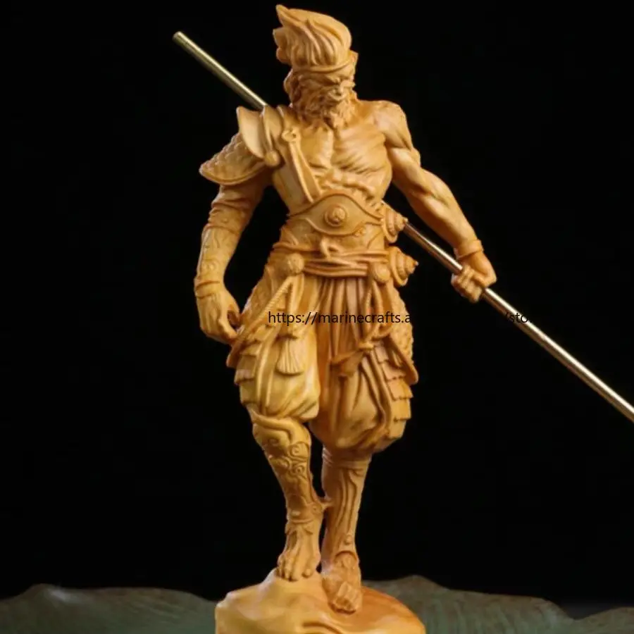 

Unique Wooden Monkey Handle Piece Monkey King Sun Wukong Sculpture Fighting Buddha Decorative Artwork