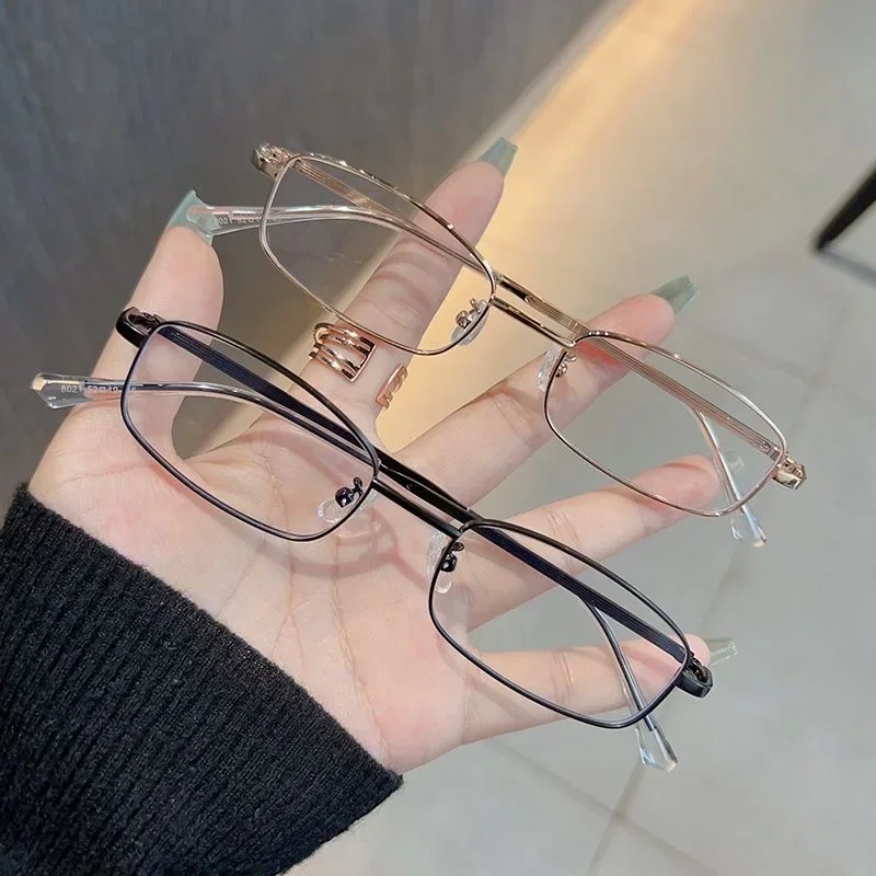 Y2K Harajuku Retro Small Square Frame Glasses Women Metal Eyeglasses Clear Reading Spectacle Blue Light Blocking Eyewear