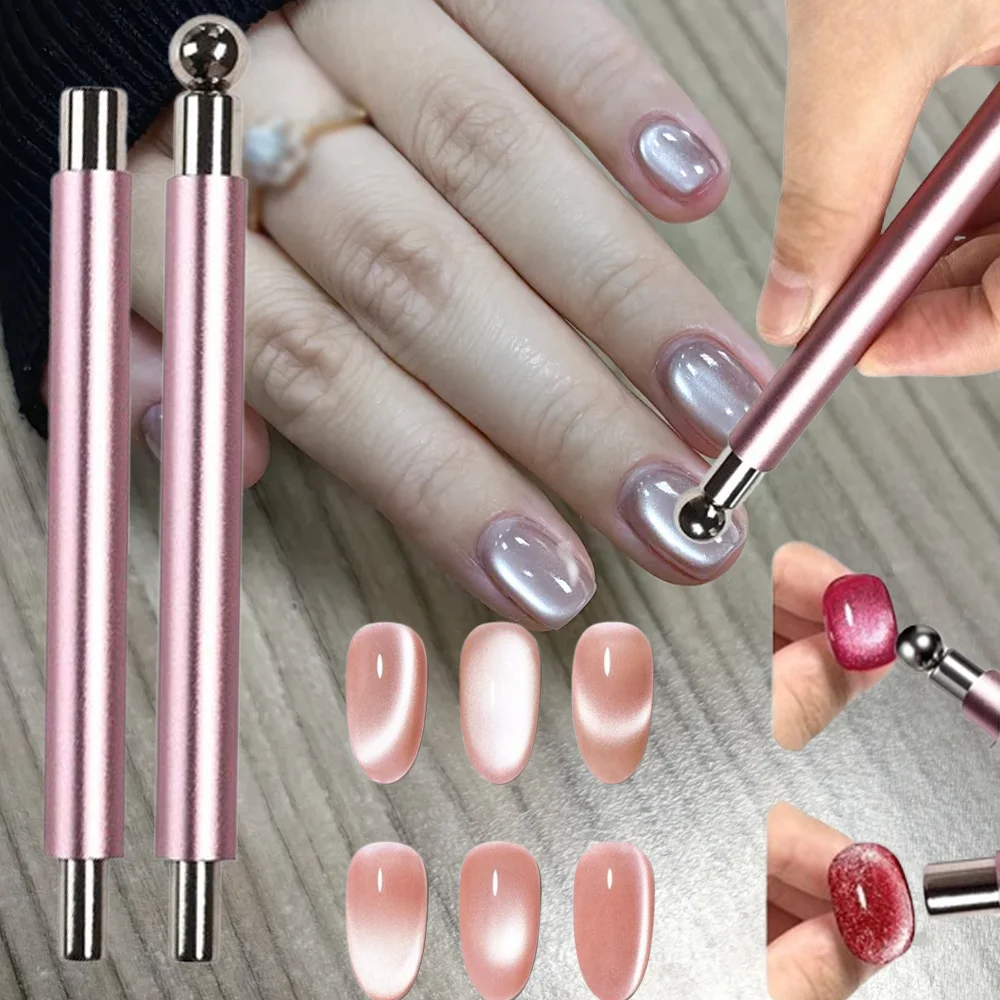 1Pcs Doppel Kopf Nail art Magnet Stick mit Stahl Ball für Cat Eye Gel Starke Magnetische Stift Salon Hause maniküre DIY Design Werkzeug &