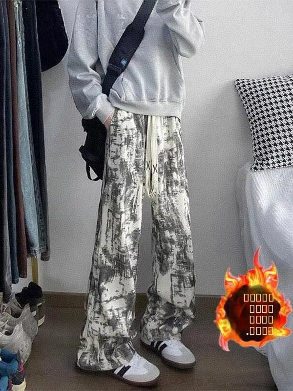 

Retro Fce Lined Corduroy Men's Casual Sports Pants Loose Wide Leg Straight Cut Winter Autumn plus Size Comfortable Trousers