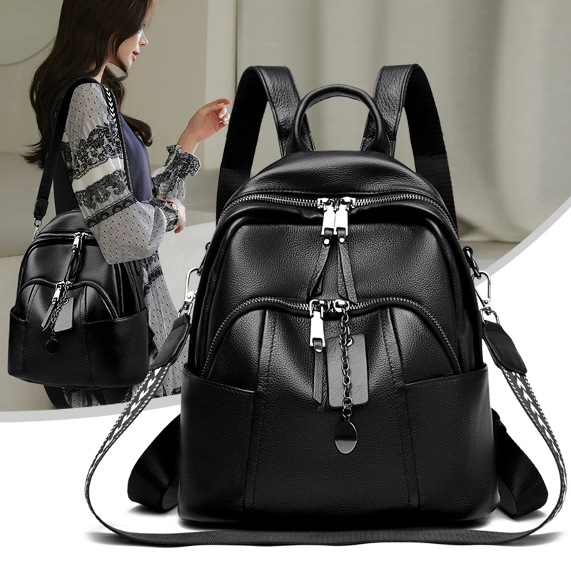 

100%Genuine Leather Women Backpack Fashion Female Shoulder Bag Sac a Dos Cowhide Bagpack Mochilas School Bag Teenage Girls New