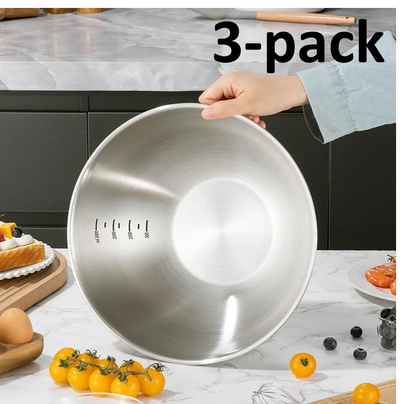 3-Piece Stainless Steel Salad Bowl Set Household Straight-Sided Graduated Dough Mixing Bowl Easy Clean Durable Kitchen Tool