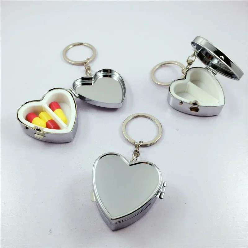 2 Grids Metal Heart Shape Pill Box Travel Medicine Case Pill Organizer Tablet Holder Storage Container Case Pill Cases Splitters