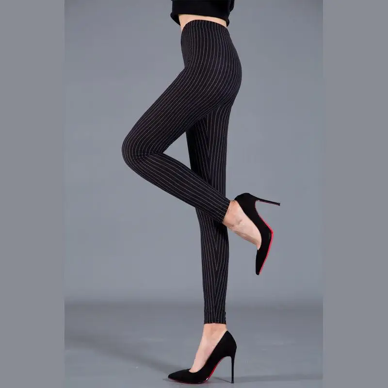 여성용 로우인 파 코스프레 스트라이프 탄성 긴 레깅스 코튼 블렌드 편안한 베이스 레이어 팬츠 가을용
