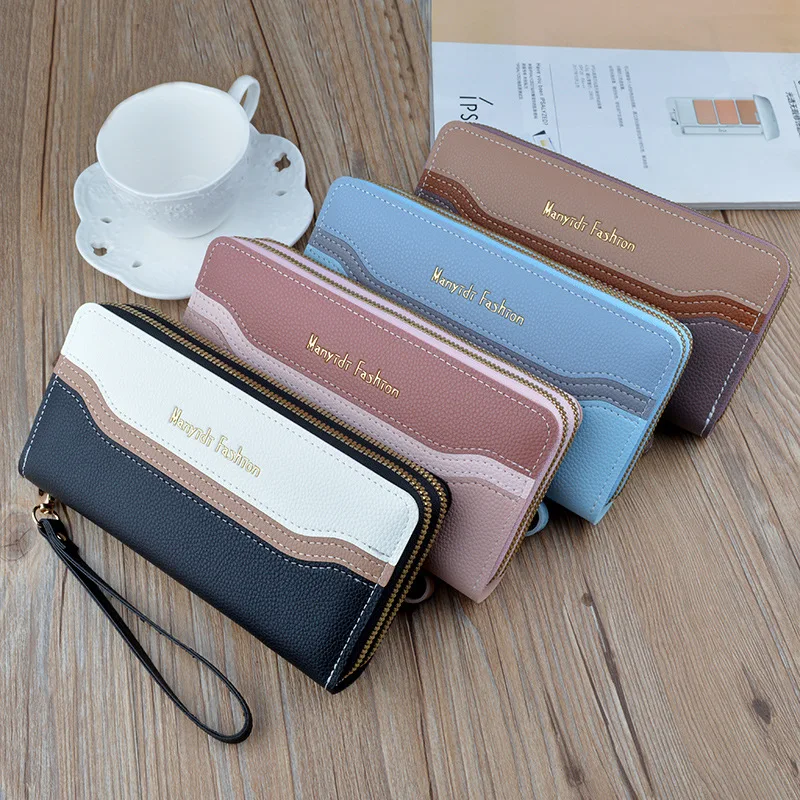 

Long Ladies Wallets Hand-held Color Matching Large-Capacity Fashionable Double-layer Money Bags Card Holder Phone Bag Coin Purse