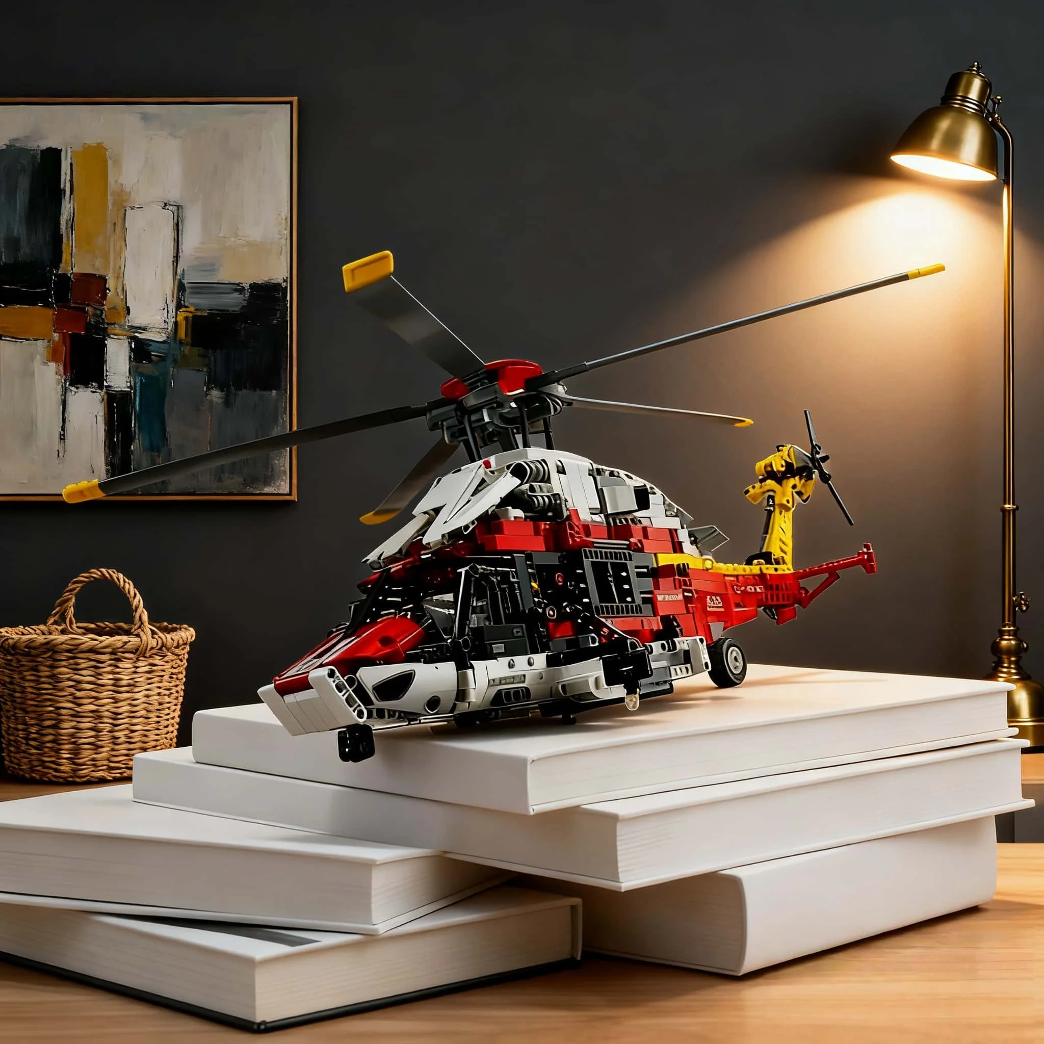 

Decoración del hogar divertida y divertida en rojo y blanco 2026 nuevo modelo de helicóptero de rescate de 2001 piezas regalo de