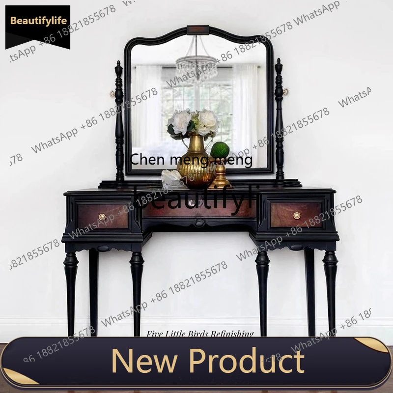 French Retro Dressing Table Solid Wood Carved Princess Makeup Table Simple Luxurious Makeup Table