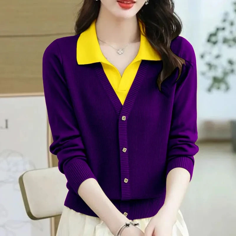 New 2023 Autumn/Winter Lapel Collar Leisure Versatile Women\'s Knitted Cardigan Sweater Loose Comfortable Fashion Female Sweater