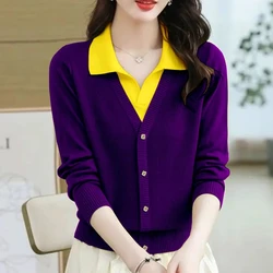 New 2023 Autumn/Winter Lapel Collar Leisure Versatile Women's Knitted Cardigan Sweater Loose Comfortable Fashion Female Sweater