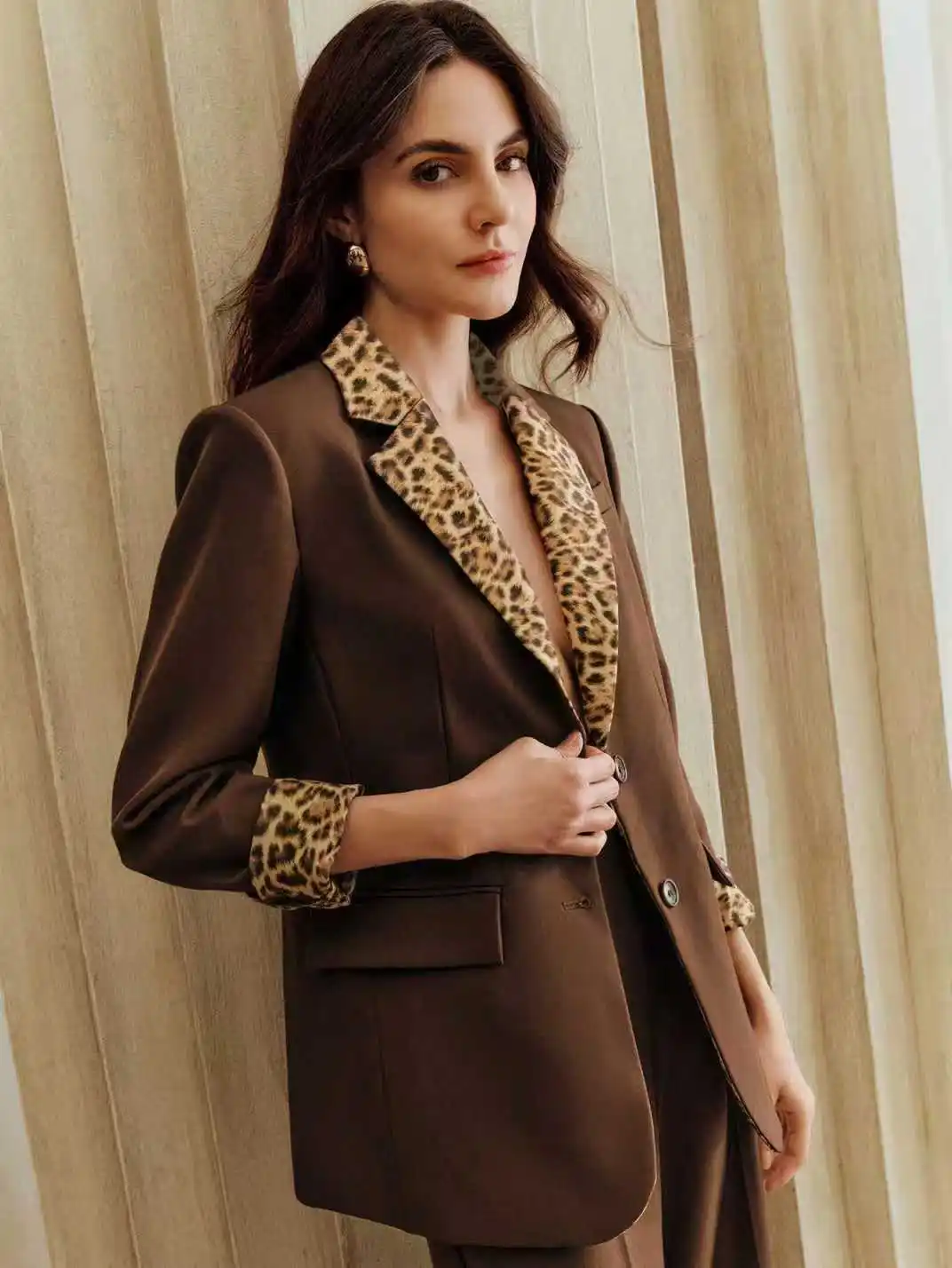 Leopard Print Women Suit Set 2 Pcs Blazer+Pants Trousers Spring Autumn Formal Office Lady Jacket Customized Wedding Guest Coat