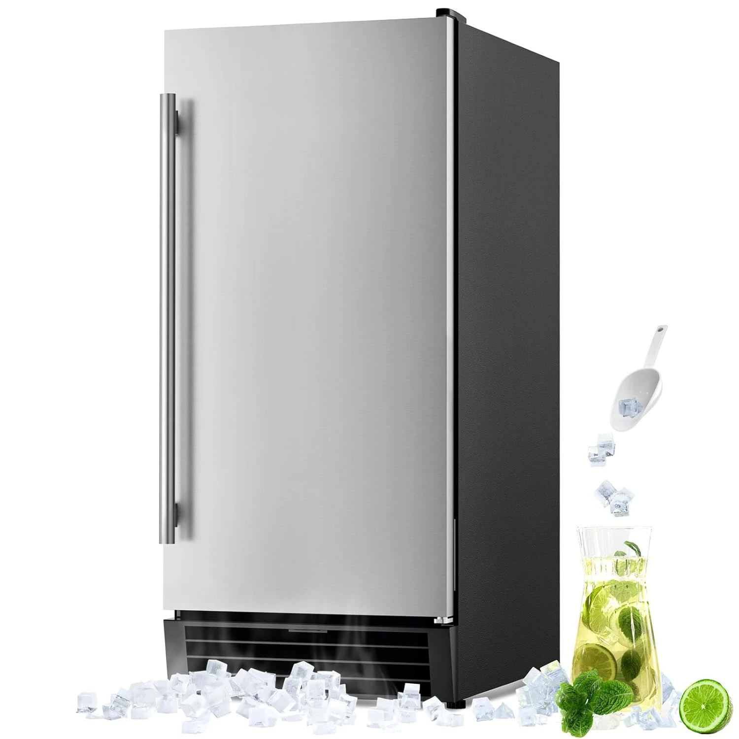 Commercial Under Counter Ice Maker Machine, 80 LBS/Day with 25 LBS Storage Bin, 15'' W Built-in & Freestanding Ice, Customized