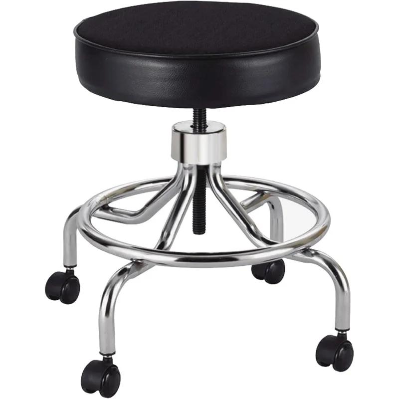 Lab Stool, Low Base, Black, Vinyl Upholstery, 8-Inch Seat Height Adjustment, 360 Degree Swivel, Easy Mobility