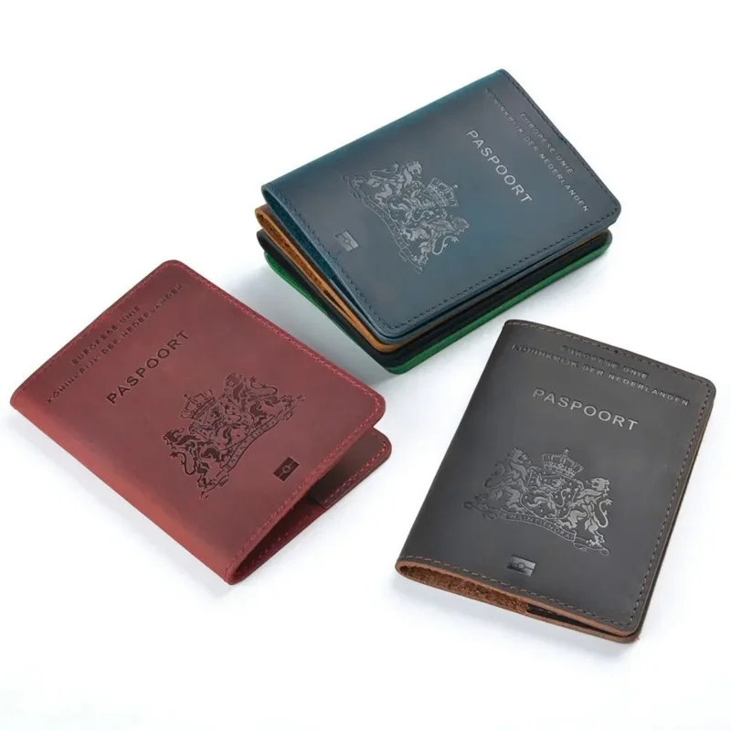 AIGUONIU Genuine Leather Passport Cover for Netherlands Dutch Credit Card Holder Holland Passport Case Travel Wallet