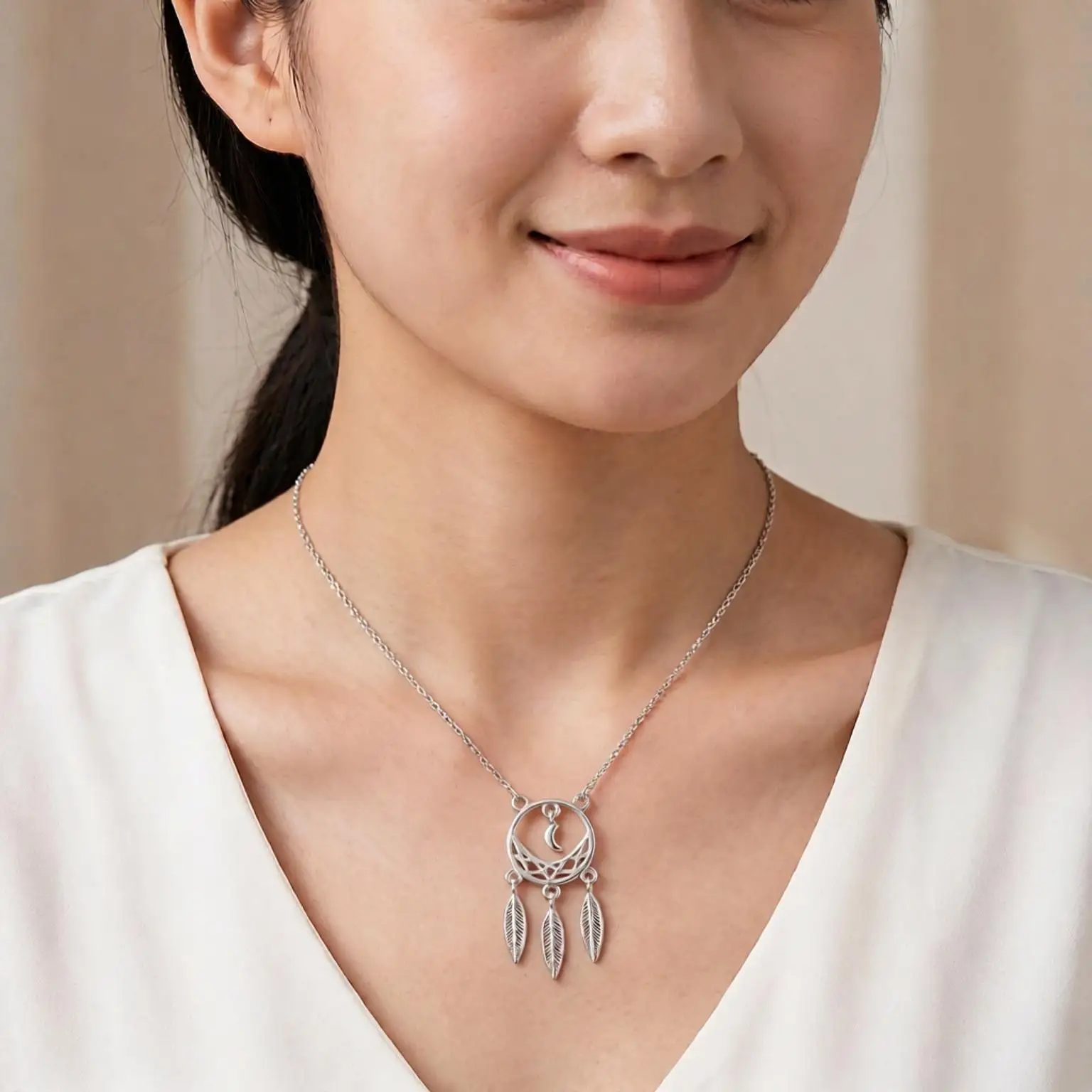 Charm 925 Sterling Silver Dream Catcher Leaf Tassel Pendant Necklaces for Woman Girls Anniversary Party Fashion Jewelry Gifts