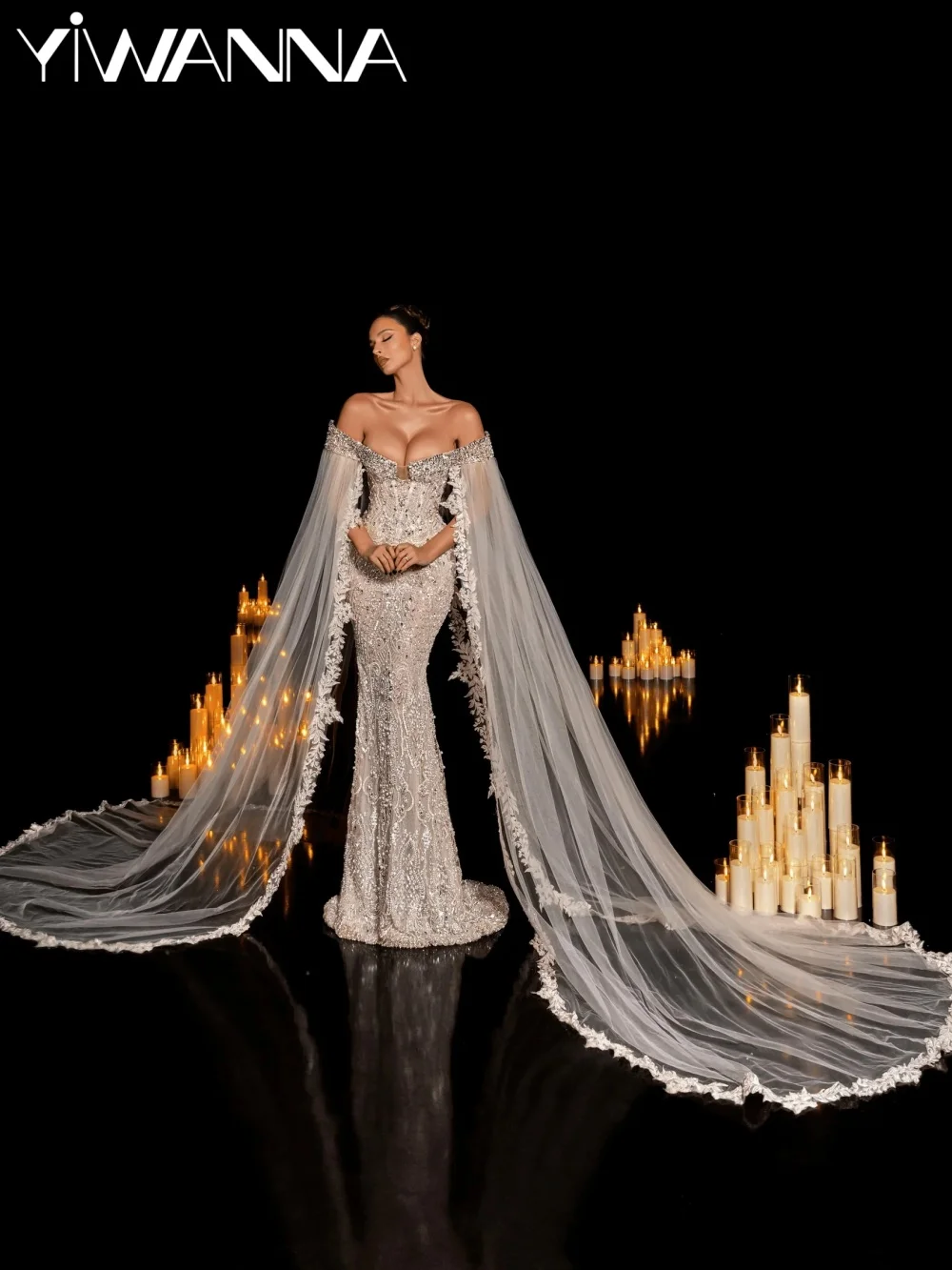 

New Dreamy Embroidery Evening Dress Long Sparkly Crystal Wedding Party Gown Customized Gorgeous Off Shoulder Red Carpet Gowns