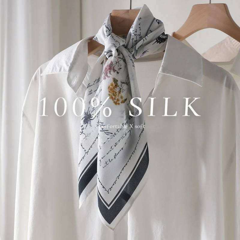 

Женский шарф из 100% шелка тутового шелкопряда с принтом бабочек, двойной креп, квадратный, универсальный, для шеи, бандана