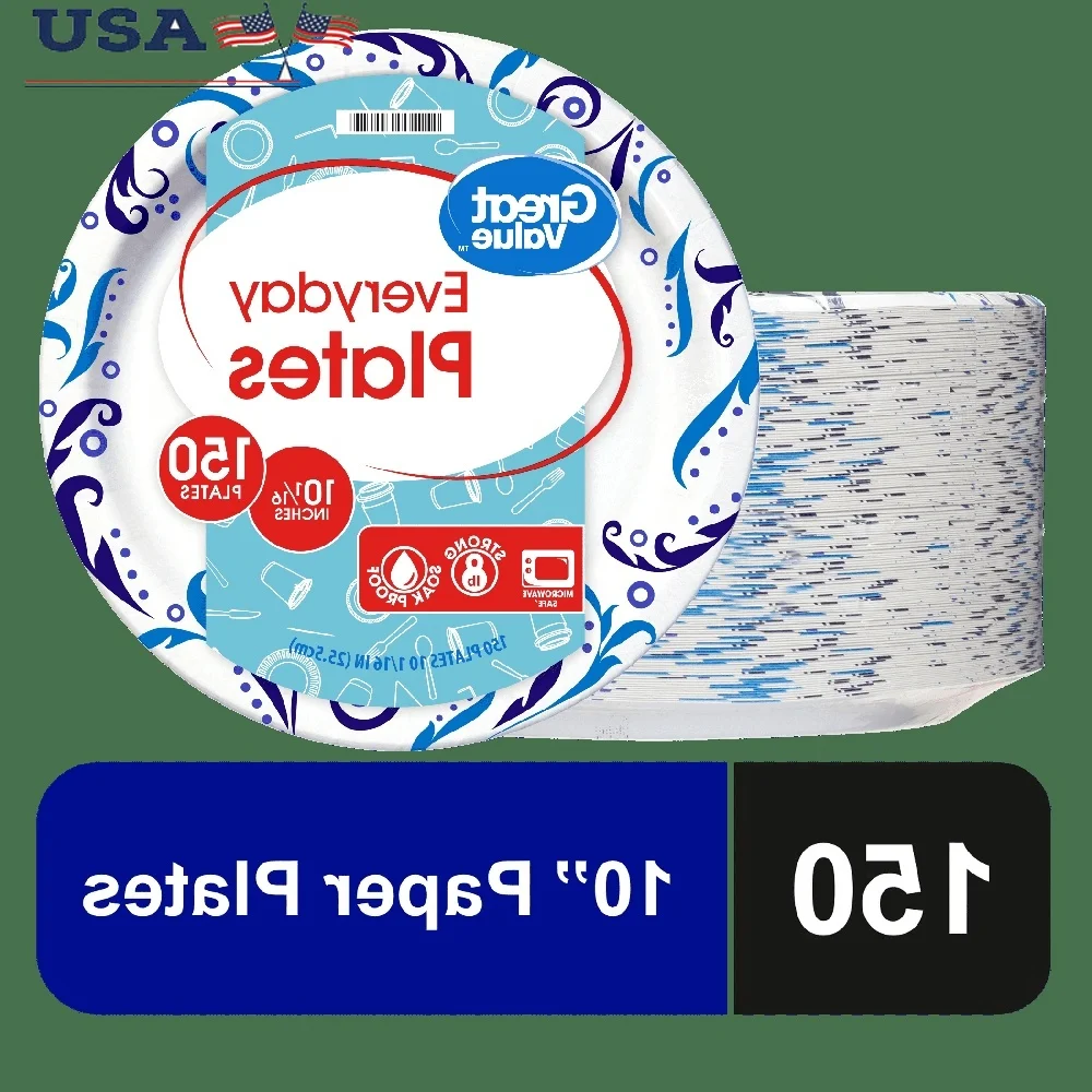 150 Stück alltägliche Einweg-Pappteller, 25,4 cm, stark, langlebig, mikrowellengeeignet, einweichsicher, perfekte Snacks, Grillenveranstaltungen